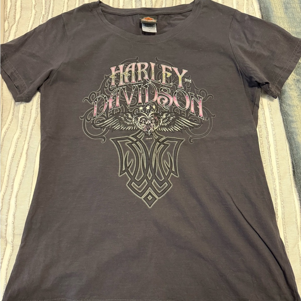 Harley-Davidson Charcoal Tee with Pink Logo